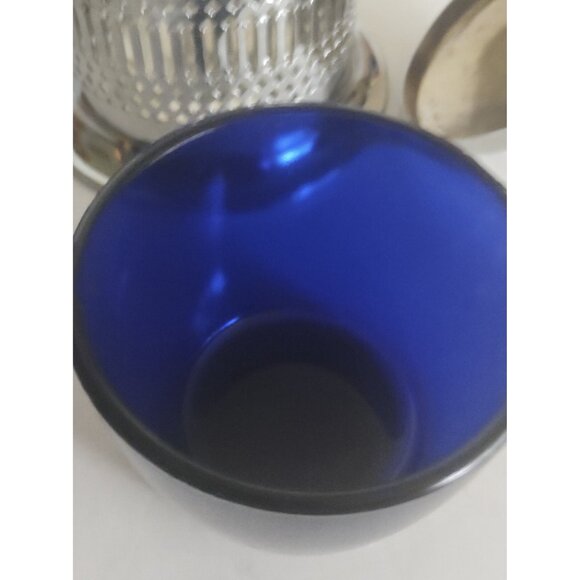England Chrome Covered Jam/Honey - Condiment Server w Cobalt Blue Insert - Picture 7 of 12